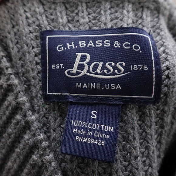 GH BASS & CO GREY MOCK NECK BUTTON UP SWEATER MENS SIZE S 22X26 - Picture 8 of 8